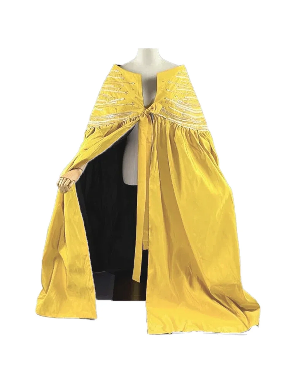 LEE MENICHETTI Golden Yellow Silk Faille Cloak with Black Silk Lining OS